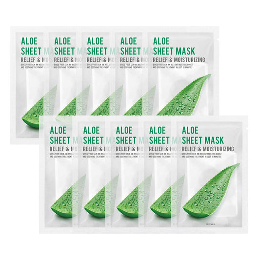 Eunyul [PACK OF 10] EUNYUL Purity Aloe Facial Sheet Mask Pack 22ml x 10pcs Korean Skincare Hydrating & Soothing & Natural Ingredients for All Skin Types