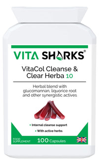 Vita Sharks VitaCol Cleanse & Clear Herba 10 | Natural Stool Softening Vegan Colon Detoxifying & Bowel Cleansing Formula. 10 Kosher, Herbal Ingredients for Faecal Regularity & Relieve Constipation