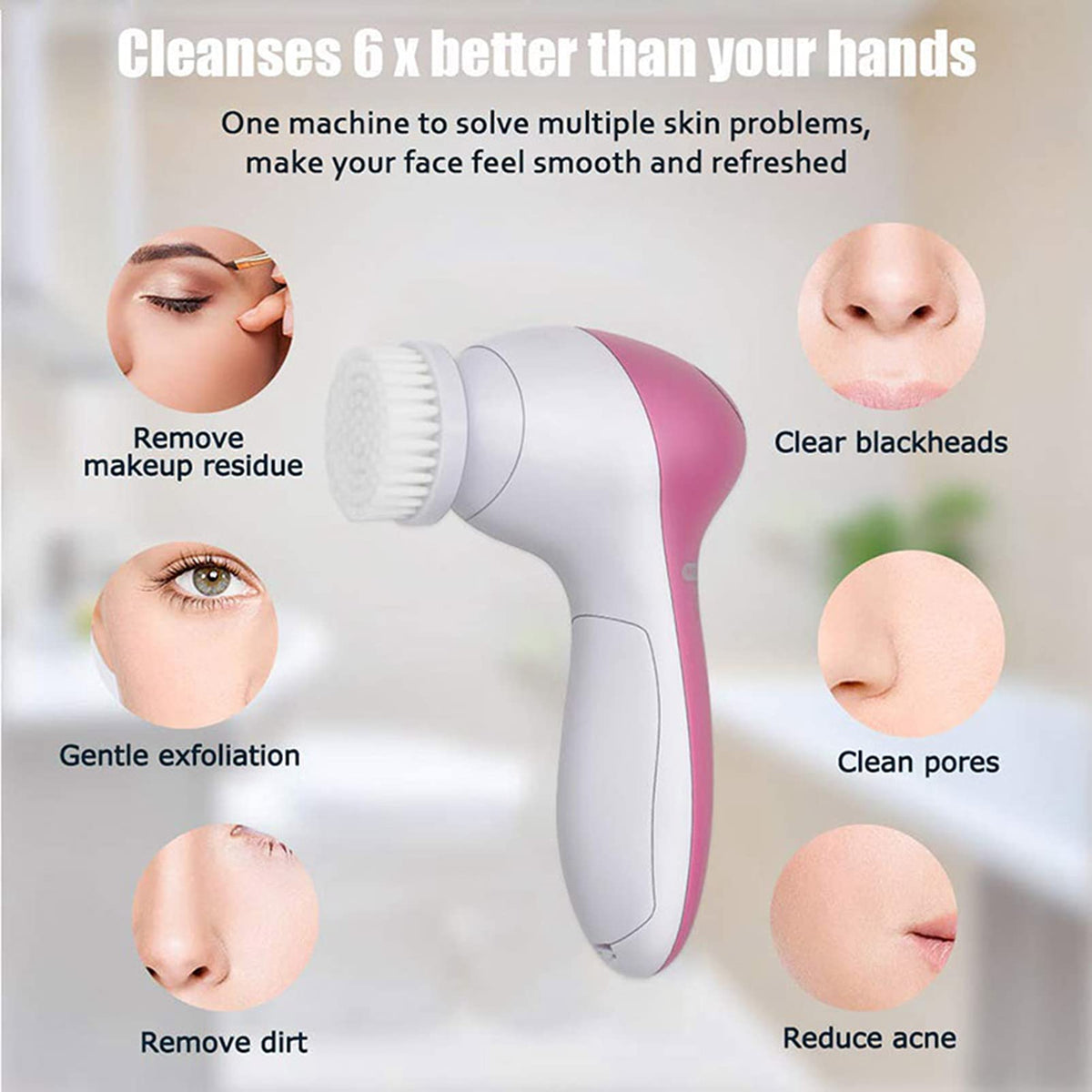 MEITREND Facial Cleansing Brush Face Brush Electric Face Massager Facial Cleansing Spin Brush Set for Gentle Exfoliating,Removing Blackhead Gift Skincare for Teenage Girl(Pink1)