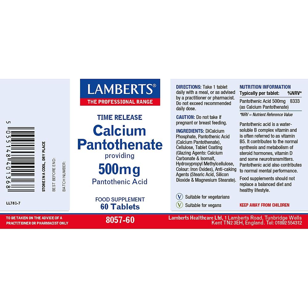 Lamberts Calcium Pantothenate 500mg - 60 Tabs