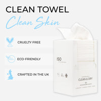 Isoclean ISOCLEAN Soft Cotton Disposable Face Towel – Textured Dry Wipes for Makeup Removal & Facial Cleansing – Ultra Absorbent, Dual-Texture Face Cloth for Sensitive Skin, No Fragrance - Box of 60