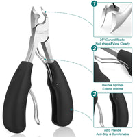 Azymi Toe Nail Clippers for Thick Nails, Heavy Duty Toenail Scissors Cutters Kit with Nail File & Nail Hook, Sharp Curved Blades- Wide Jaw Opening- Soft Handle
