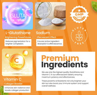 Premium Glutathione 500mg & Vitamin C 500mg Effervescent Tablets - Orange Flavour, Skin Brightening & Antioxidant Supplement, Vegan, Non-GMO - 20 Tablets by Ayaani