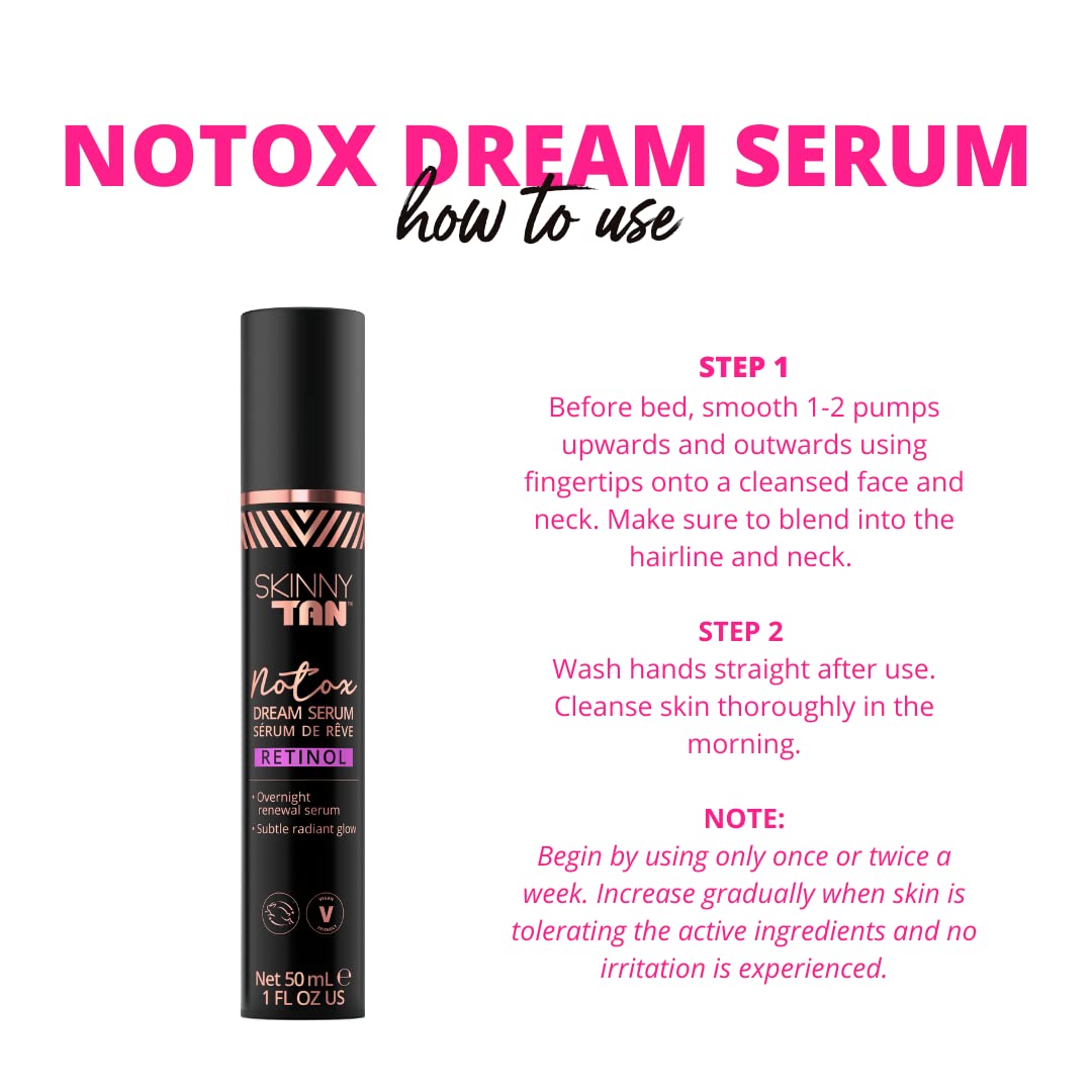 Skinny Tan Notox Retinol Dream Serum -Overnight Gradual Fake Tan Serum, Face Fake Tan with Anti-Ageing Retinol Serum for Natural Glow, Vegan & Cruelty-Free Skincare - 50ml