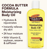 Palmer's Cocoa Butter Formula Moisturizing Body Oil with Vitamin E 250ml – Dry Skin Relief, Lightweight Hydrating Oil for Body, Safflower & Sesame Oil, Light Scent, 24-Hour Moisture