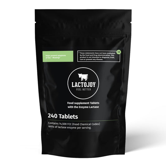 LactoJoy Lactase Tablets | Helps with Lactose Intolerance | 240 Pcs. Refill of Extra-Strength Dose (14,500 FCC) | 100% Vegan | Supports The Lactose Digestion | Chemical Free