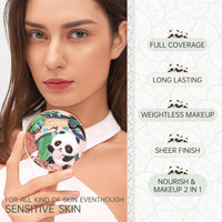 CATKIN Panda Land Foundation Full Coverage, Breathable Cushion Foundation with Nourishing and Long-wearing Formula, Buildable Coverage for Sensitive Skin, 15g*2