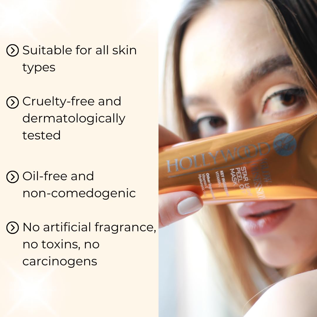 hollywoodskin 20% Vitamin C peel off mask. For instantly more radiant & glowing skin, with 10% Hyaluronic acid, 1% Vitamin E, Aloe vera, Collagen and Jojoba oil. 100ml