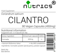 Nutrics® 450mg Cilantro Coriander V Capsules - Supplement - Suitable for Vegan Vegetarian Halal & Kosher Diet – 100% Pure - 90 Vegan Capsules (1 Month Supply) (90)