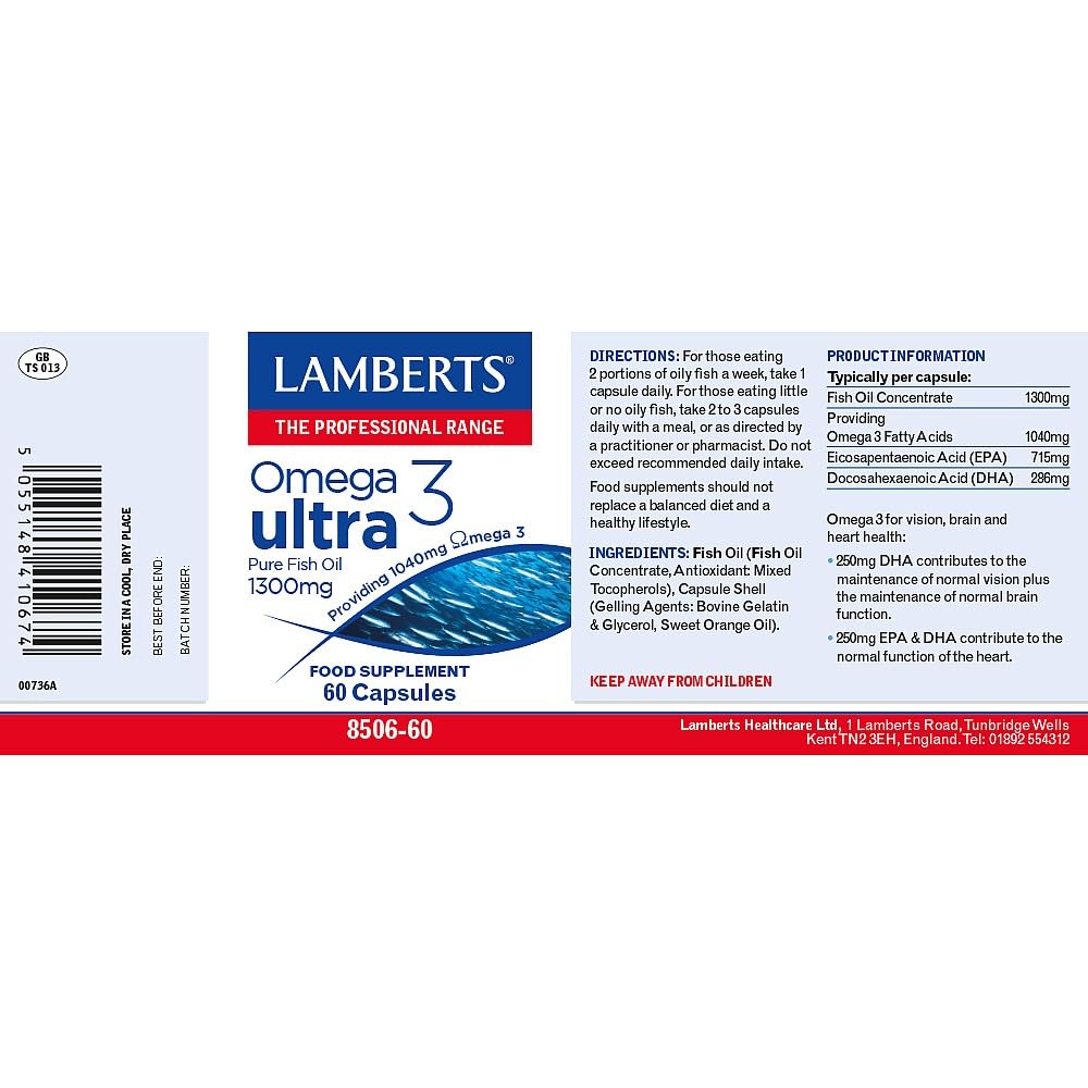 Lamberts Omega 3 Ultra Pure Fish Oil 1300mg 60 Capsules