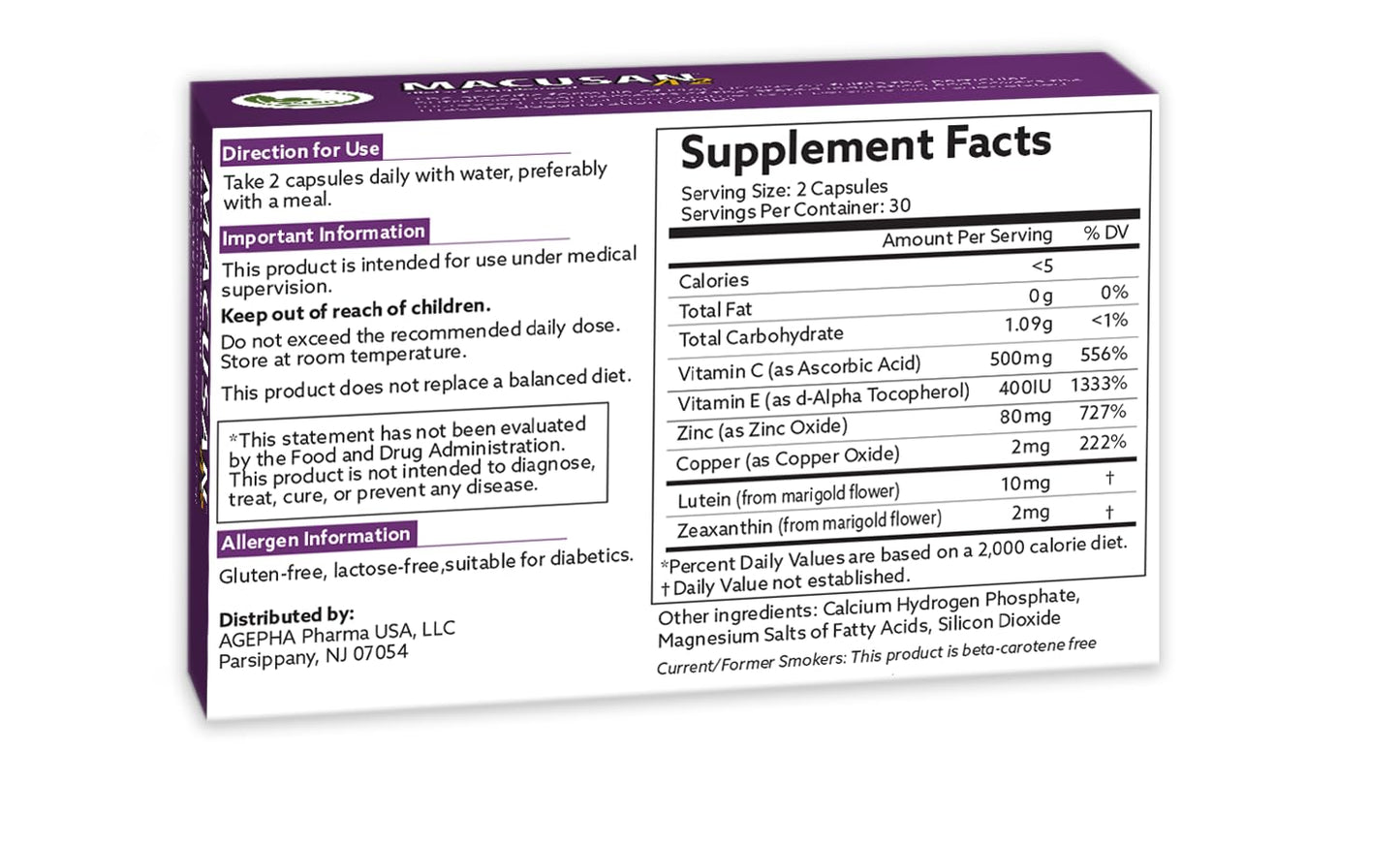 MACUSAN Macusan A2 AREDS2 Formula | Eye Health Dietary Food Supplement with Lutein, Zeaxanthin & Vitamins | Supports Vision & Helps Manage Age-Related Macular Degeneration (AMD) | 60 Capsules