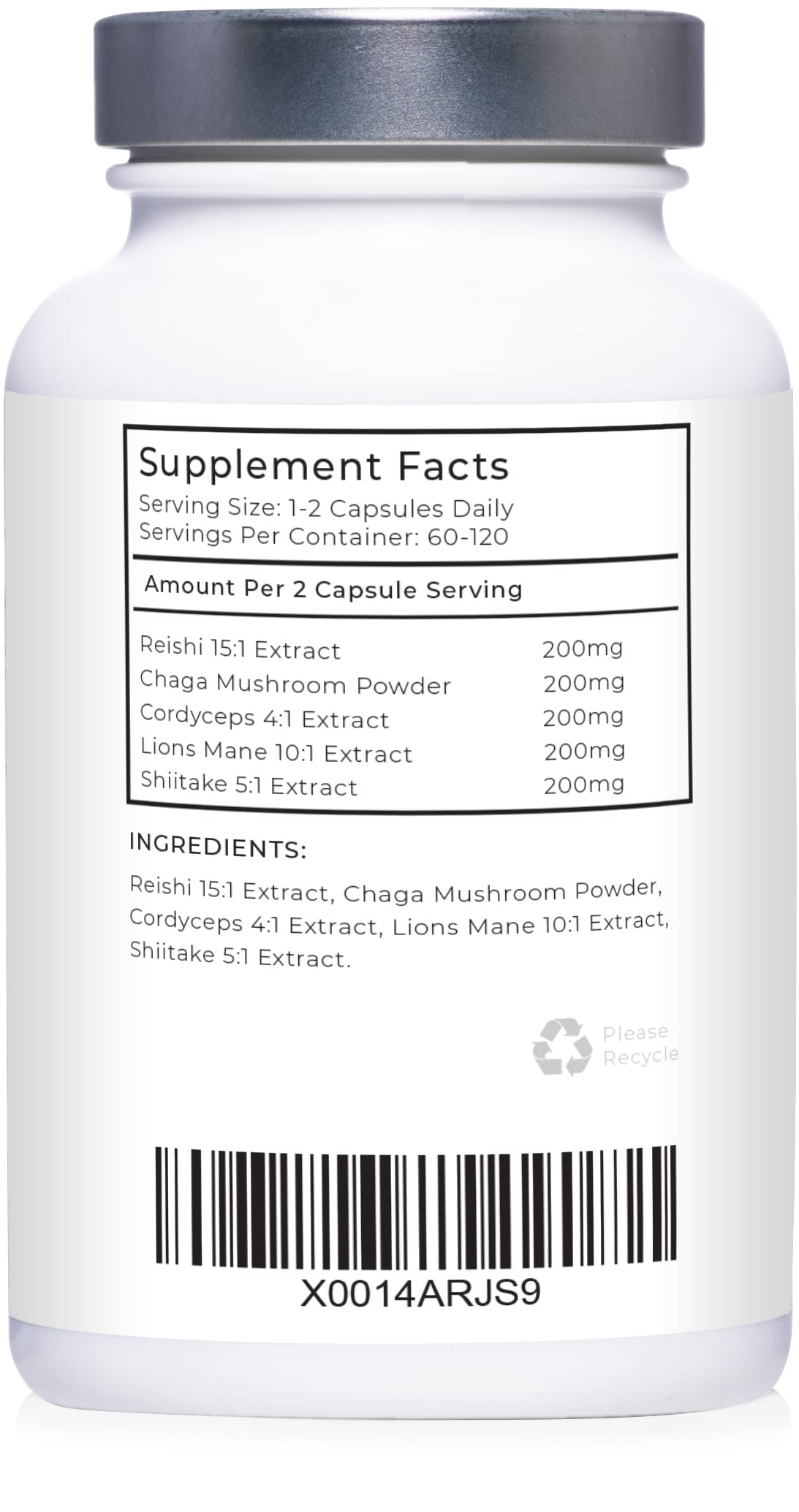 Mushroom Complex by LLS | Contains 1000mg Reishi, Chaga, Cordyceps, Lions Mane and Shiitake Mushrooms | 120 Capsules - 2 Month Supply | No Fillers | Vegan | Love Life Supplements