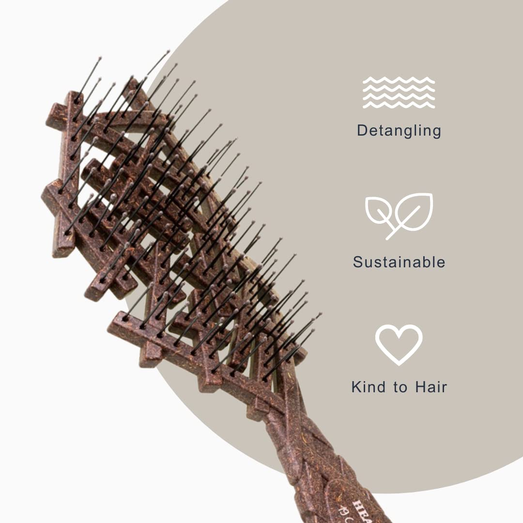 Head Jog 19 Coconut Brush - Detangling Hair Brush Made From Coconut Husk. Detangler Hairbrushes For Wet Or Dry Hair. Gentle and Flexible Detangle Hair Brush For Women and Men in Cocoa