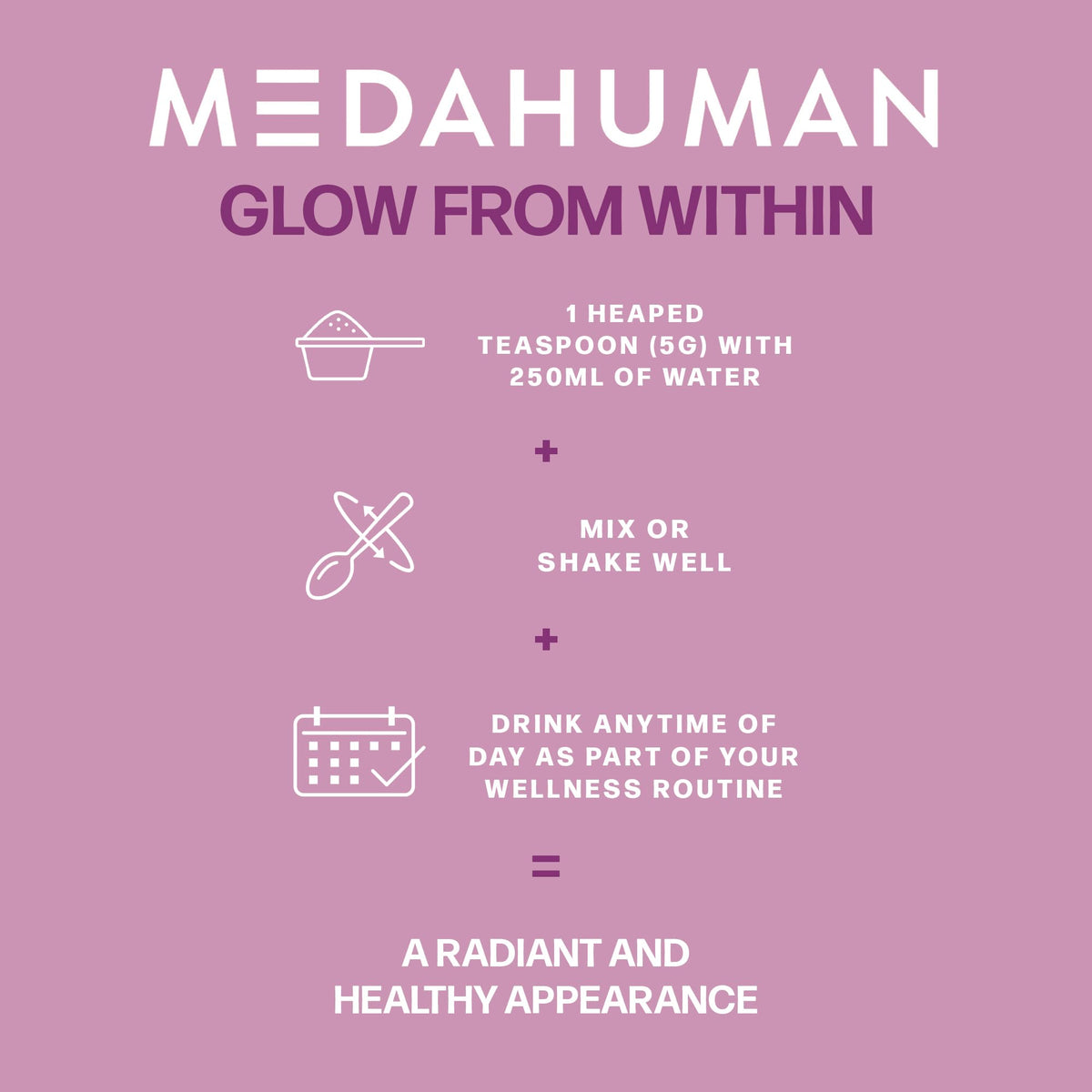 MEDAHUMAN® Glow | Tremella Mushroom Powder (30 Servings) | Adaptogen Superblend Mushroom Supplement with Biotin, Vitamin E and Aloe Vera to Promote Glowy Skin & Boost Collagen | Raspberry Flavour