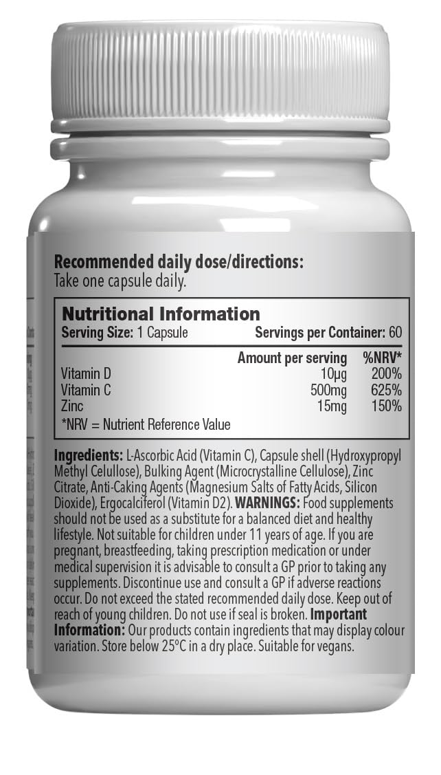 Simply Supplements Vitamin C, D and Zinc Capsules for Immunity Support | One-a-Day Formula | 120 Fast Release Capsules = 4 Months’ Supply | Vegan Friendly | Manufactured in The UK
