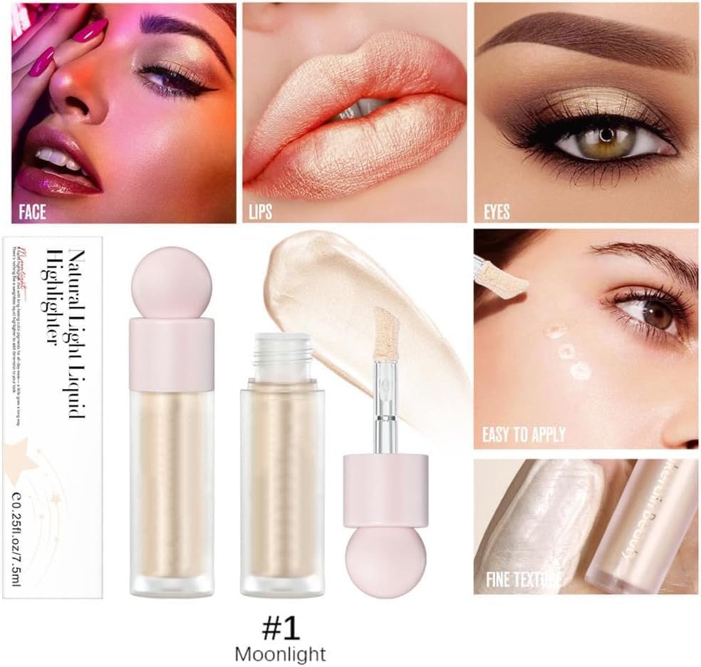 Mornery Liquid Highlighter - Contour Face Stick/Shimmer Cream Makeup, Glitter Luminizer With Cushion Applicator, Natural Looking Bronzer (01 Moonlight)