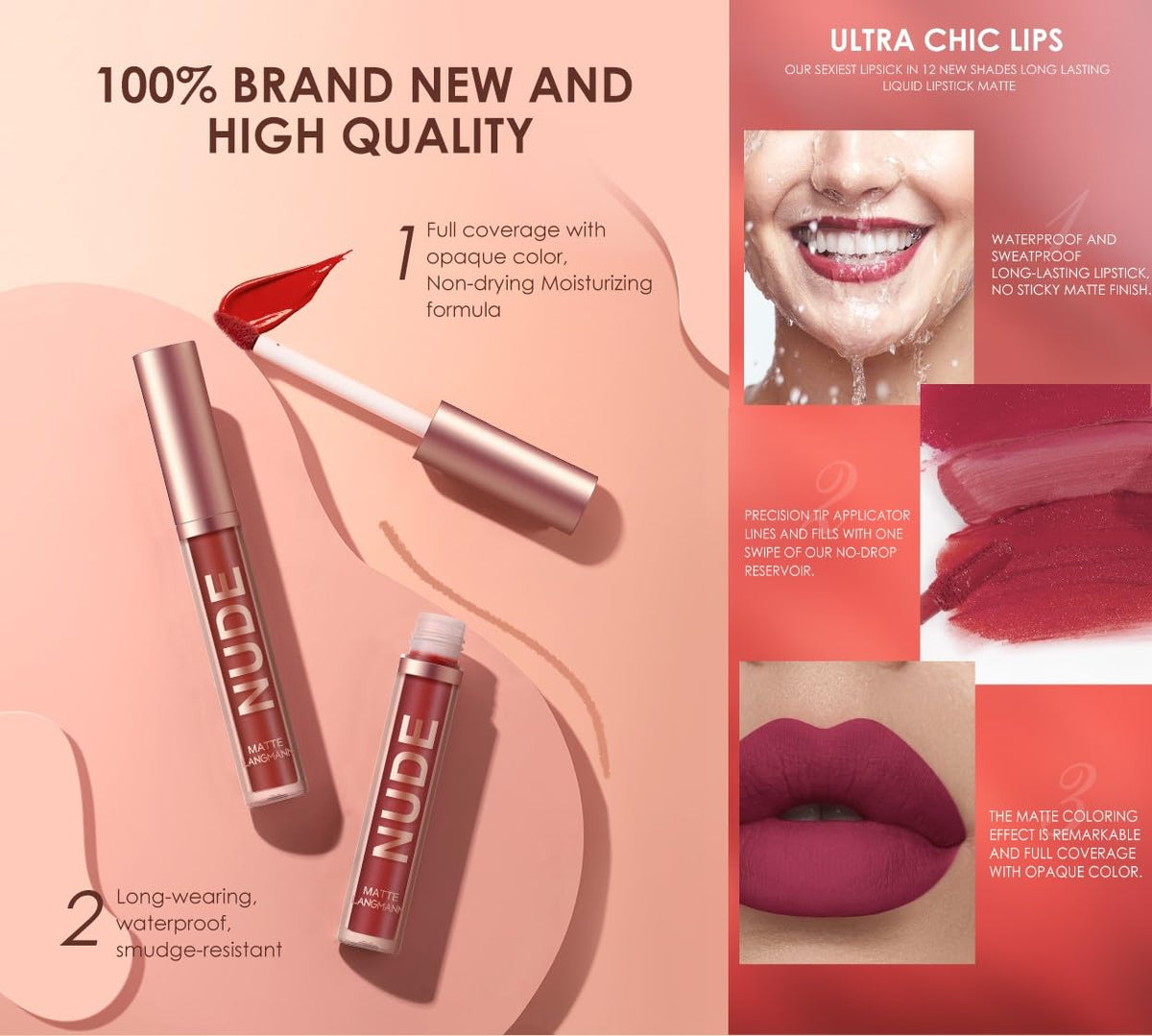 LANGMANNI 4pcs Matte Lipstick with Lipliners Durable Makeup Set,Long-Lasting Non-Stick Cup Not Fade Waterproof Pigmented Velvet Lipgloss Kit Beauty Cosmetics Makeup Gift for Girls(#12811)