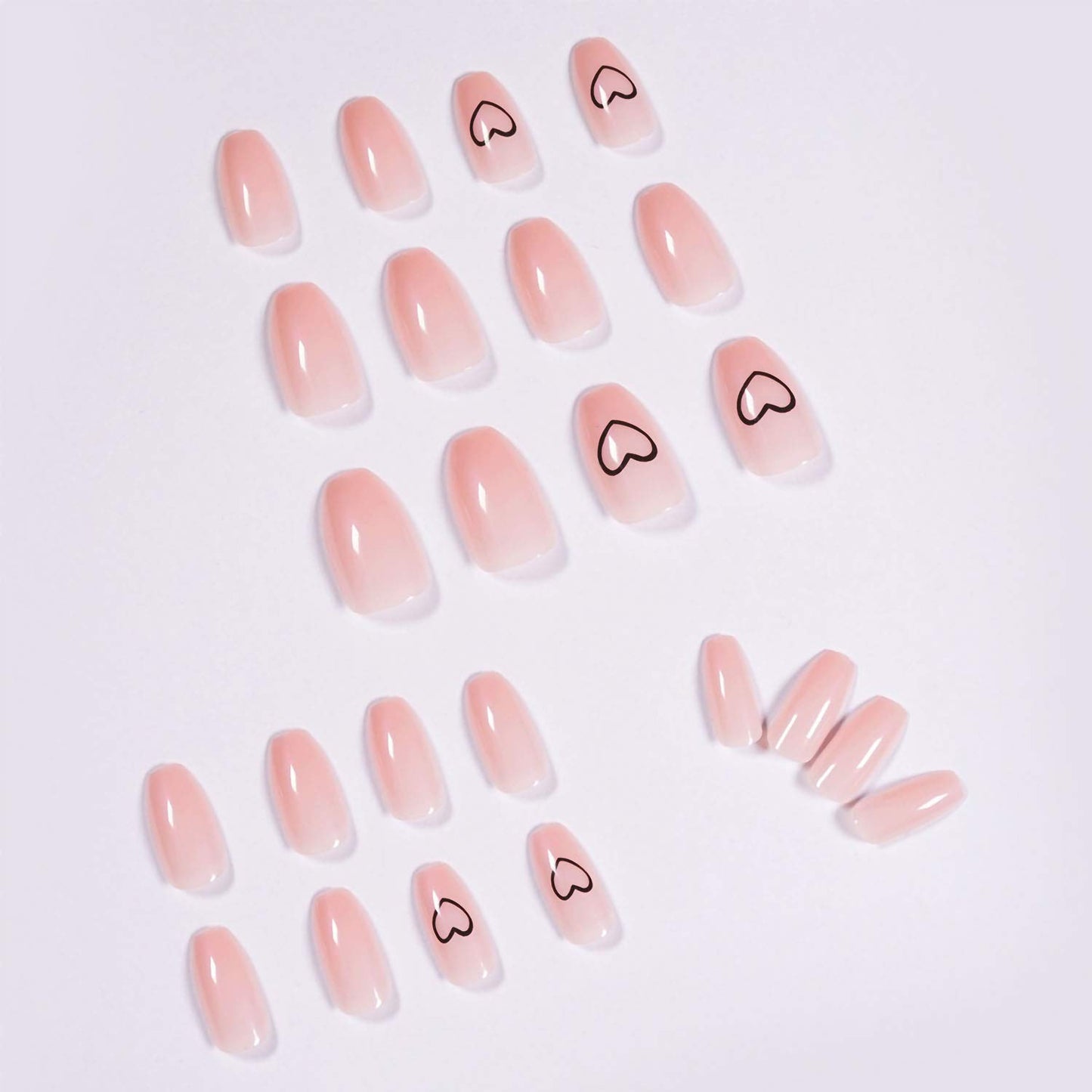 Meschett Nude Pink Heart Press on Nails 24PCS Glossy Full Cover Medium Coffin Artificial Fake Nail Love Style Design Nails for Women and Girls Party Salon
