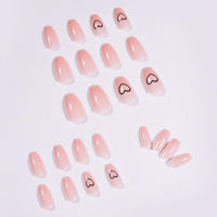 Meschett Nude Pink Heart Press on Nails 24PCS Glossy Full Cover Medium Coffin Artificial Fake Nail Love Style Design Nails for Women and Girls Party Salon
