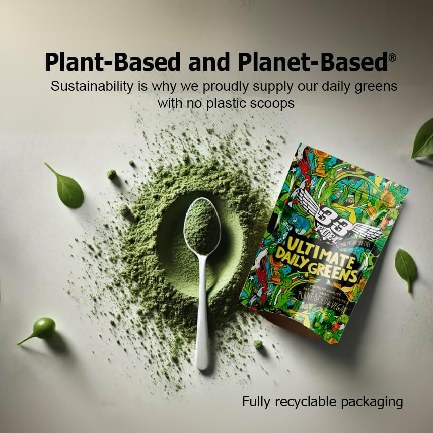 33Fuel Daily Greens Powder - UPF-Free Premium Superfood & Fibre Blend for Gut Health with only Natural Ingredients, Daily Greens Super Blend, Vegan, Handmade in The UK – Raspberry
