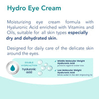 Novaclear Equalan Pharma Hydro Eye Cream 15 ml with Hyaluronic Acid, Vitamin A, Vitamin E, Argan and Macadamia Oil for Hydrating and Anti-Aging