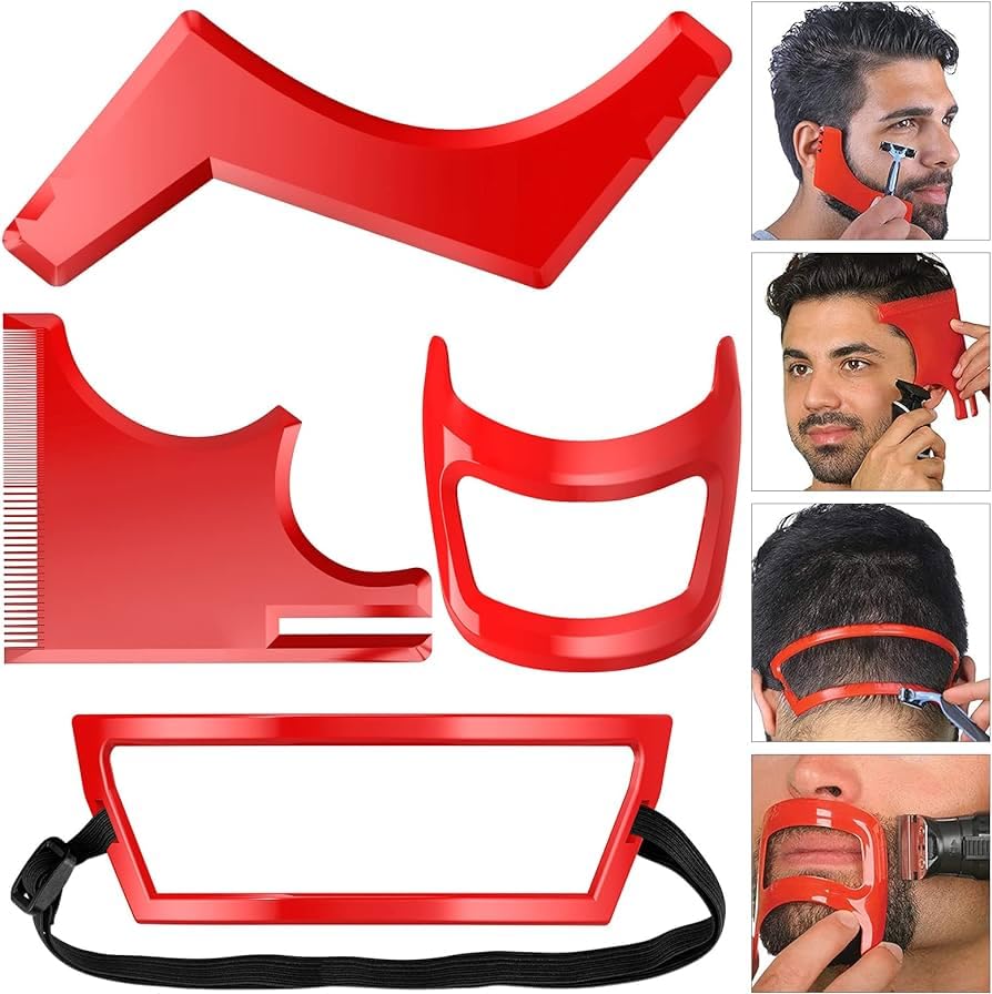 Fybida Beard Hairline Template Kit, Professional 4-Piece Set for Beard and Hairline Shaping, Beard Trimming Tool Facial Hair Outline Shaper Beard Hair Grooming Stencil Styling Guide for Men Styling & Haircut