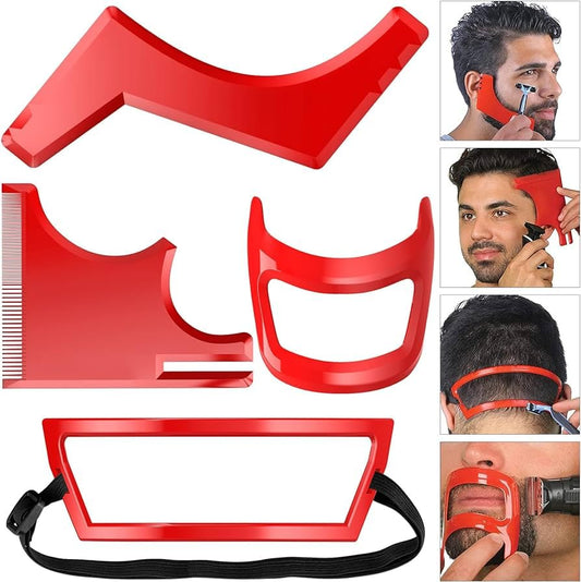 Fybida Beard Hairline Template Kit, Professional 4-Piece Set for Beard and Hairline Shaping, Beard Trimming Tool Facial Hair Outline Shaper Beard Hair Grooming Stencil Styling Guide for Men Styling & Haircut