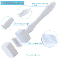 Dr.roller Derma Stamp, Adjustable Microneedling Stamp Pen 0-3mm with 140 Titanium Pins, Professional Dermastamp Microneedling Pen Derma Pen Derma Roller Hair Beard Growth for Men and Women