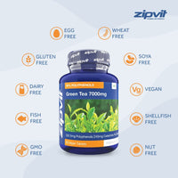 Zipvit Green Tea Extract 7000mg Antioxidant, 95% Polyphenols. 90 Vegan Green Tea Tablets. 3 Months Supply.