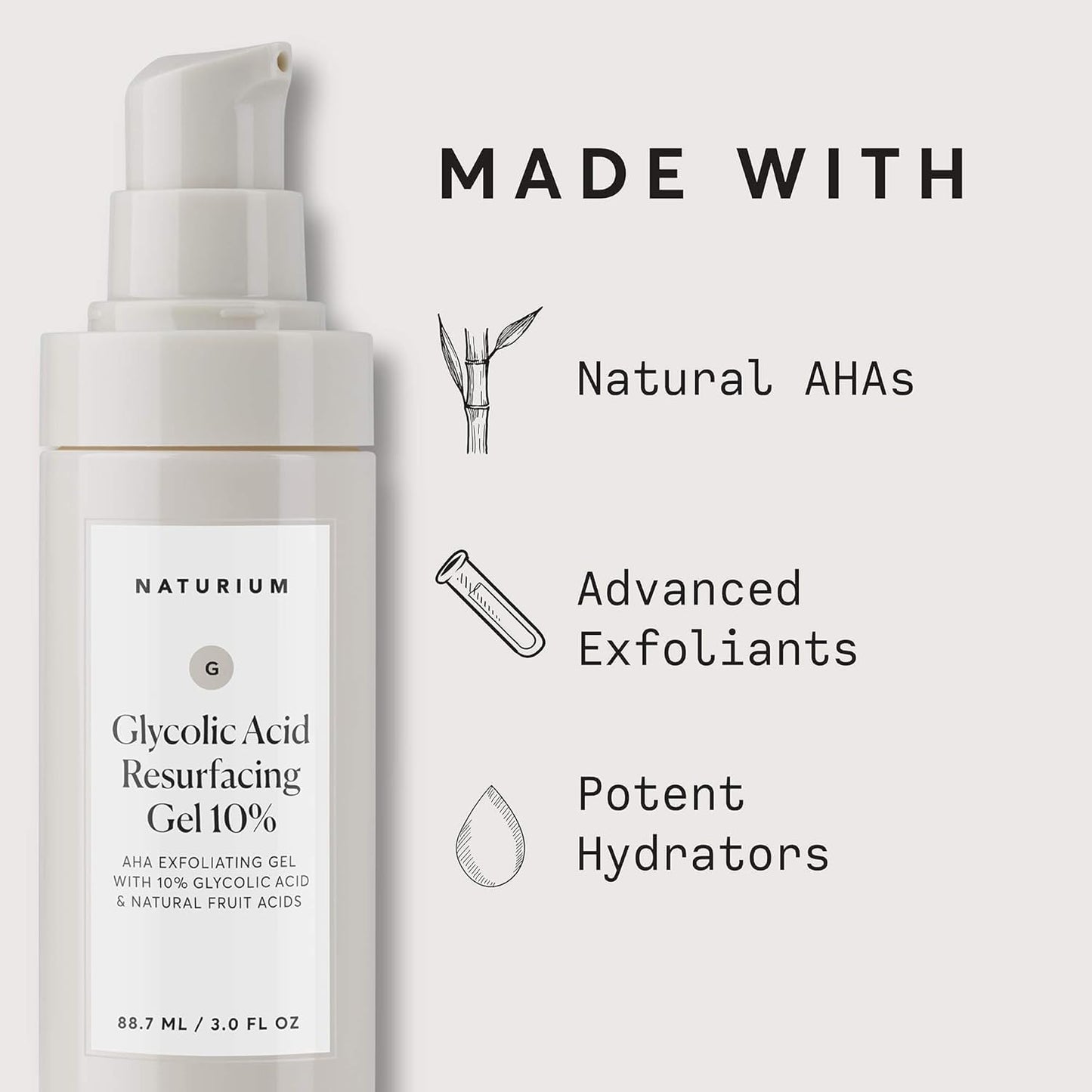 Naturium Glycolic Acid Resurfacing Gel 10%, AHA Exfoliating Gel with Natural Fruit Acids | 3.0 FL OZ / 88.7 ML