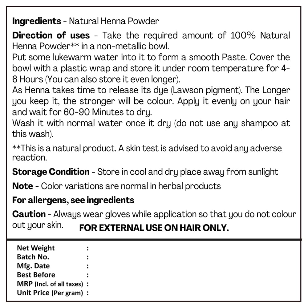 H&C HERBAL INGREDIENTS EXPERT H&C 100% Pure Natural Henna Powder (Lawsonia Inermis) 227 Gms (1/2 Lb) For Hair…