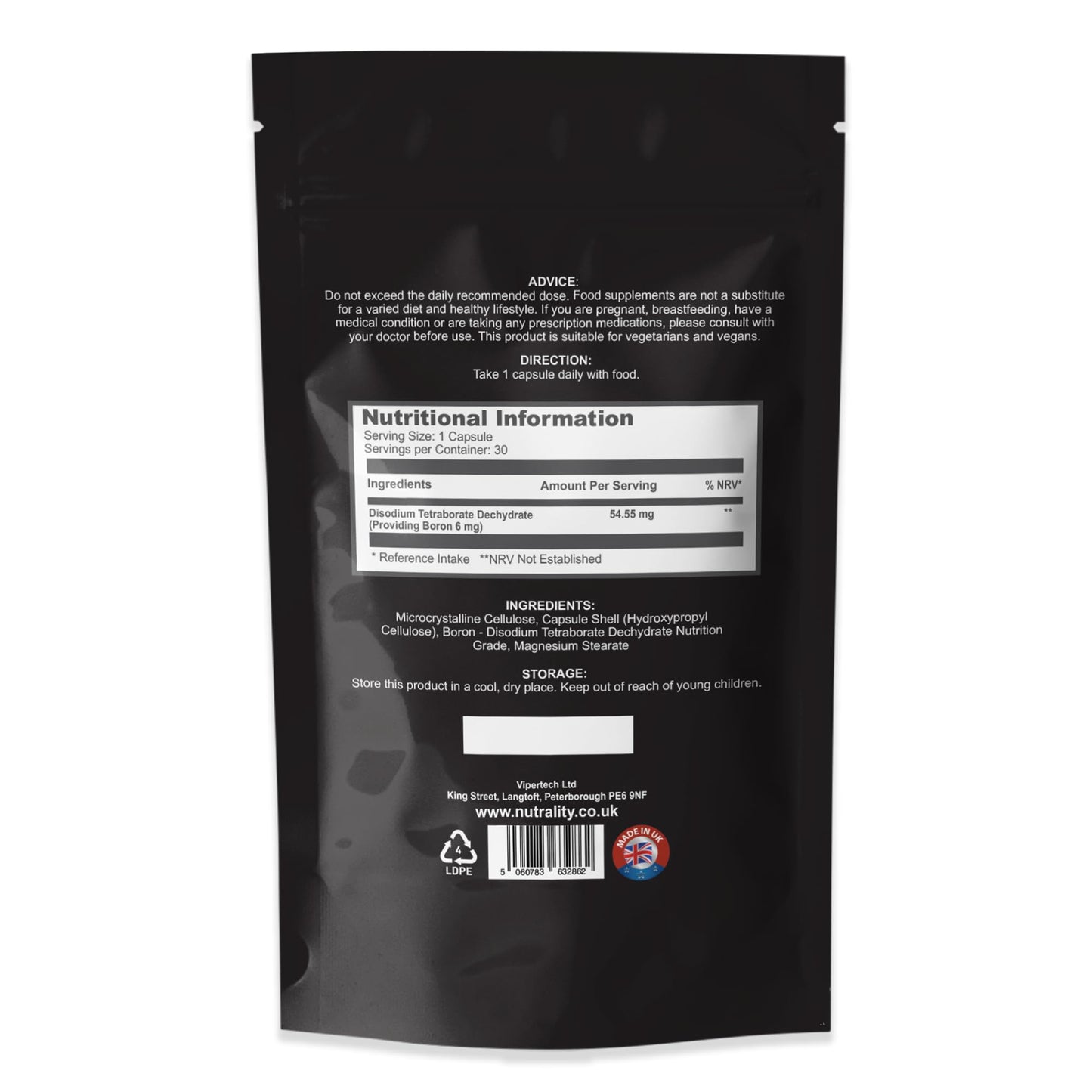 Nutrality Boron 6mg | Menopause Relief, Enhanced Mineral Absorption, Bone Strength, Wound Healing, and Dental Health | Vegan-Friendly | 30 Capsules