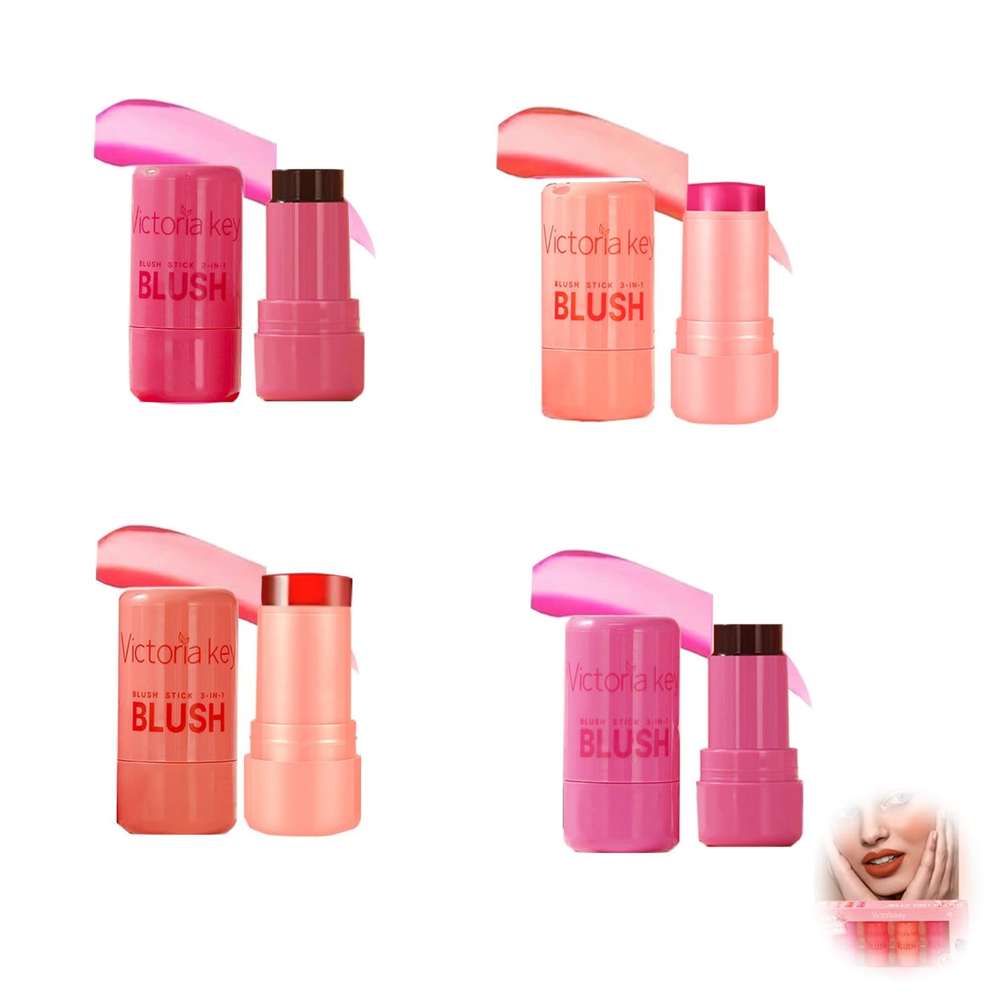 Onperpoe 4 Pcs Milk Jelly Blush Stick, Long Lasting 3 in 1 Milk Jelly Blush Stick for Cheeks Lips Eyes, Multipurpose and Blendable Jelly Blush