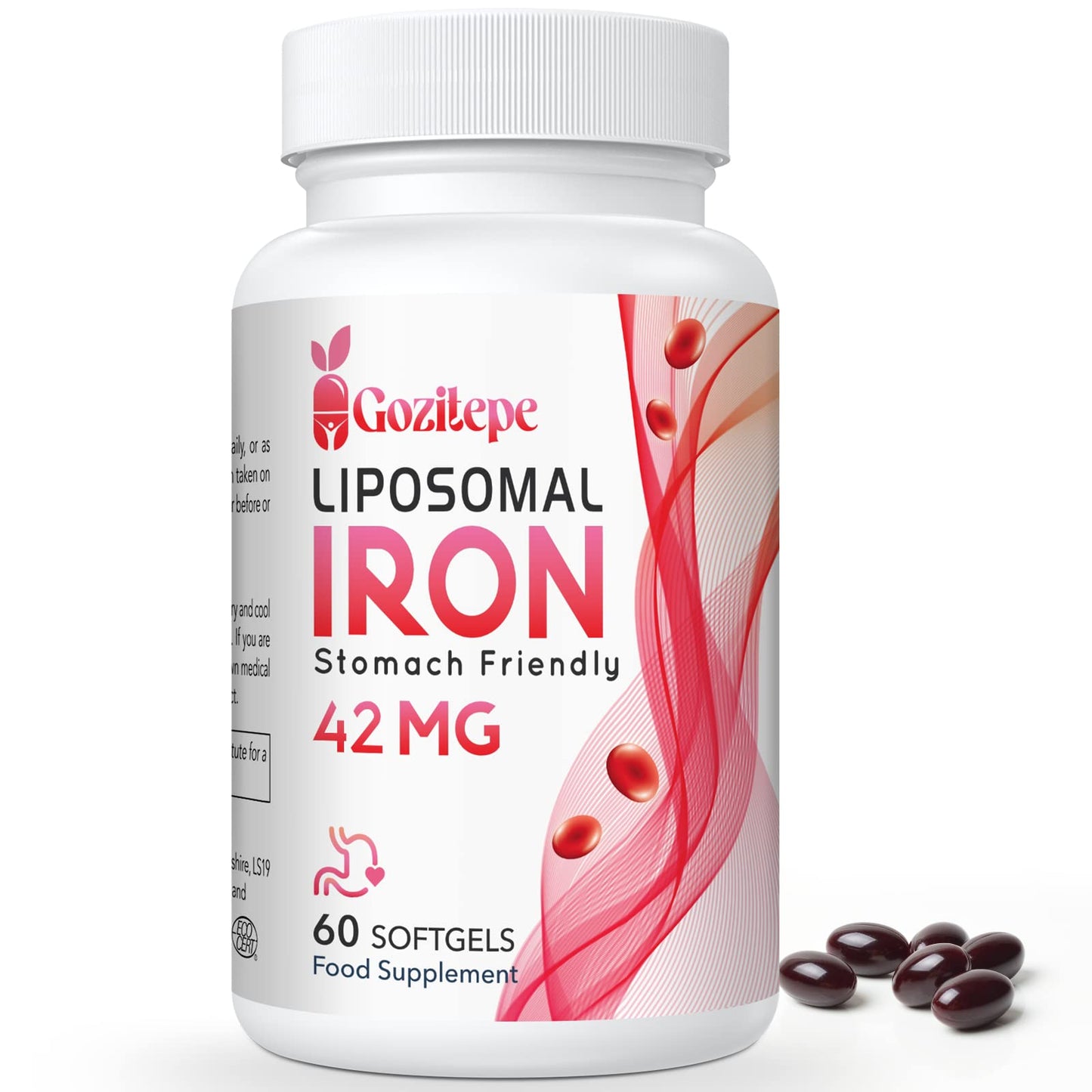 Gozitepe Liposomal Iron Supplement (as Ferrous Sulfate) with Folic Acid 400mcg and Vitamin B12 10mcg, Increase Iron Levels for Adults, Superior Absorbed and Stomach Friendly (60 Count (Pack of 1))
