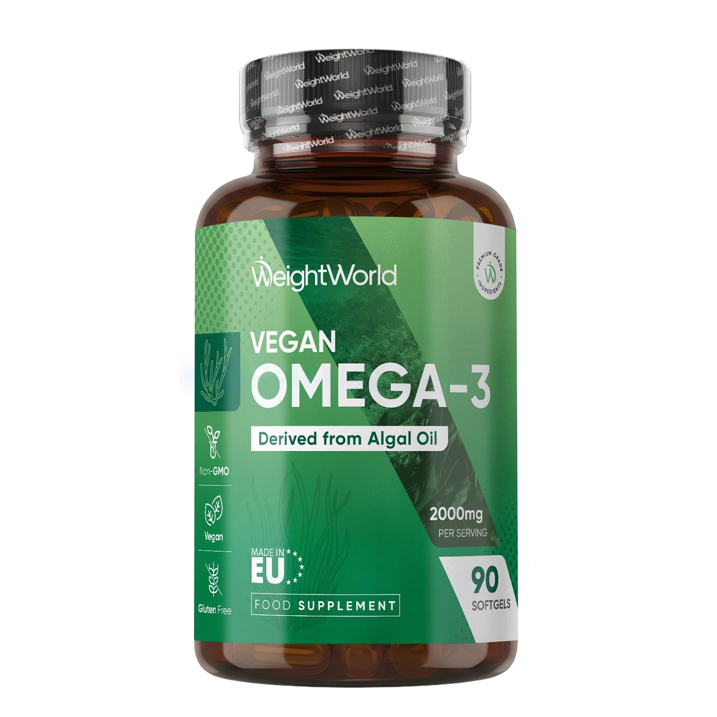 WeightWorld Vegan Omega 3 Supplement - 2000mg per Serving - 90 Softgels - 45 Days Supply - Derived from Algal Oil - 2 Softgels a Day - DHA and EPA-Rich Oil - Omega-3 Nutritional Supplements