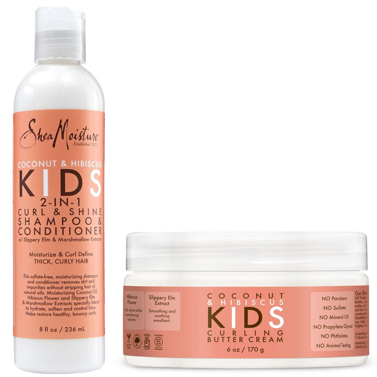 SHEA MOISTURE Shea Moisture Coconut & Hibiscus Kids Combo Pack - Includes Kids Curling Butter Cream, 6 Oz & Kids Curl & Shine 2-in-1 Shampoo & Conditioner, 8 Oz