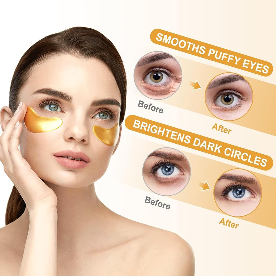 OVALA 24K Gold Eye Mask- 30 Pairs Puffy Eyes & Dark Circles Treatments,Reduce Under Eye Bags and Smooth Wrinkles,Eye Skin Care Pads With Collagen