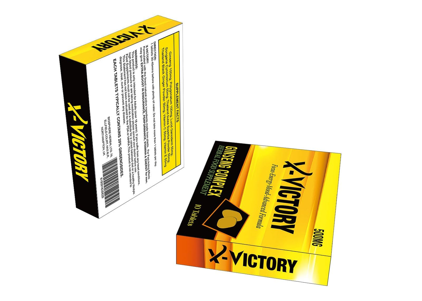Extra Strong X-VICTORY -500MG Ginseng and Herbal Food Supplement for Men. The Most Effective Natural, Powerful and Fast Acting Food Supplement for Men! - (Pack of 10 Tablets)