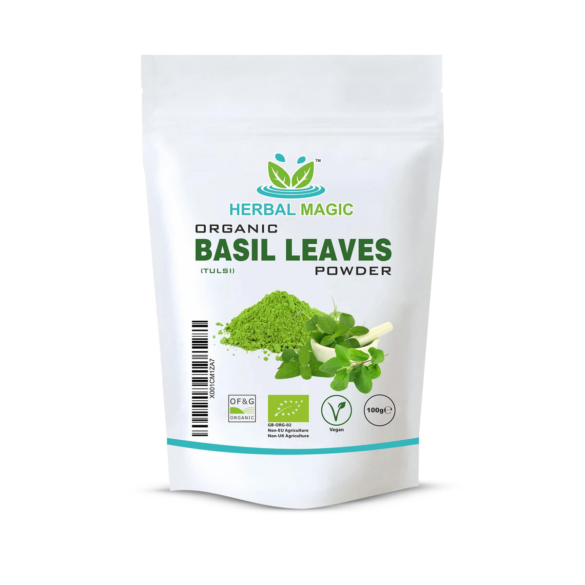 Herbal Magic's Organic Holy Basil Leaf Powder (Tulsi Powder) - Vibrant Smoothies,Juices,Shakes,Baked Recipes, Soups - Free from Fillers & Preservatives-of&G UK Organic Certified-100g