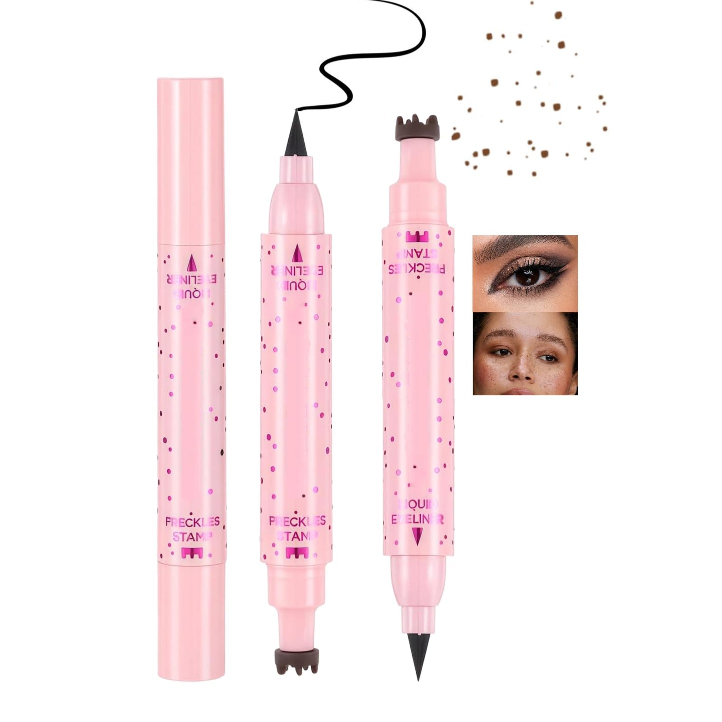 Mikloven 2-in-1 Freckle Stamp & Liquid Eyeliner Pen – Waterproof & Smudge-proof, Fine Tip Marker for Natural Lifelike Freckle Makeup & Defined Eye Look, Gentle & Skin-Friendly (Medium Brown-1PCS)