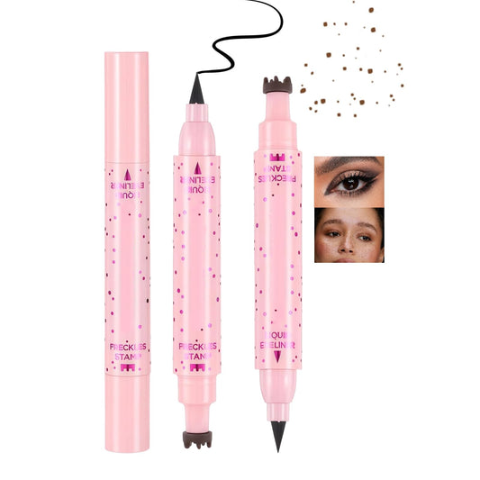 Mikloven 2-in-1 Freckle Stamp & Liquid Eyeliner Pen – Waterproof & Smudge-proof, Fine Tip Marker for Natural Lifelike Freckle Makeup & Defined Eye Look, Gentle & Skin-Friendly (Medium Brown-1PCS)