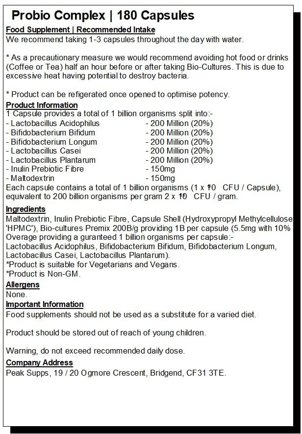 Peak Supps Probio Complex Cultures - 180 Capsules