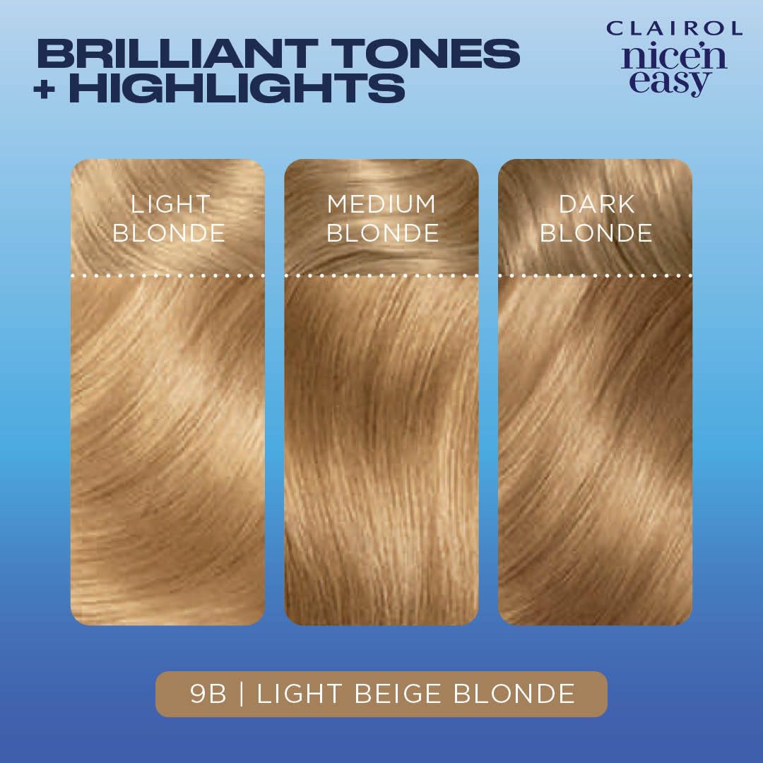 Clairol Nice'n Easy Crème, Natural Looking Oil Infused Permanent Hair Dye, 9B Light Beige Blonde