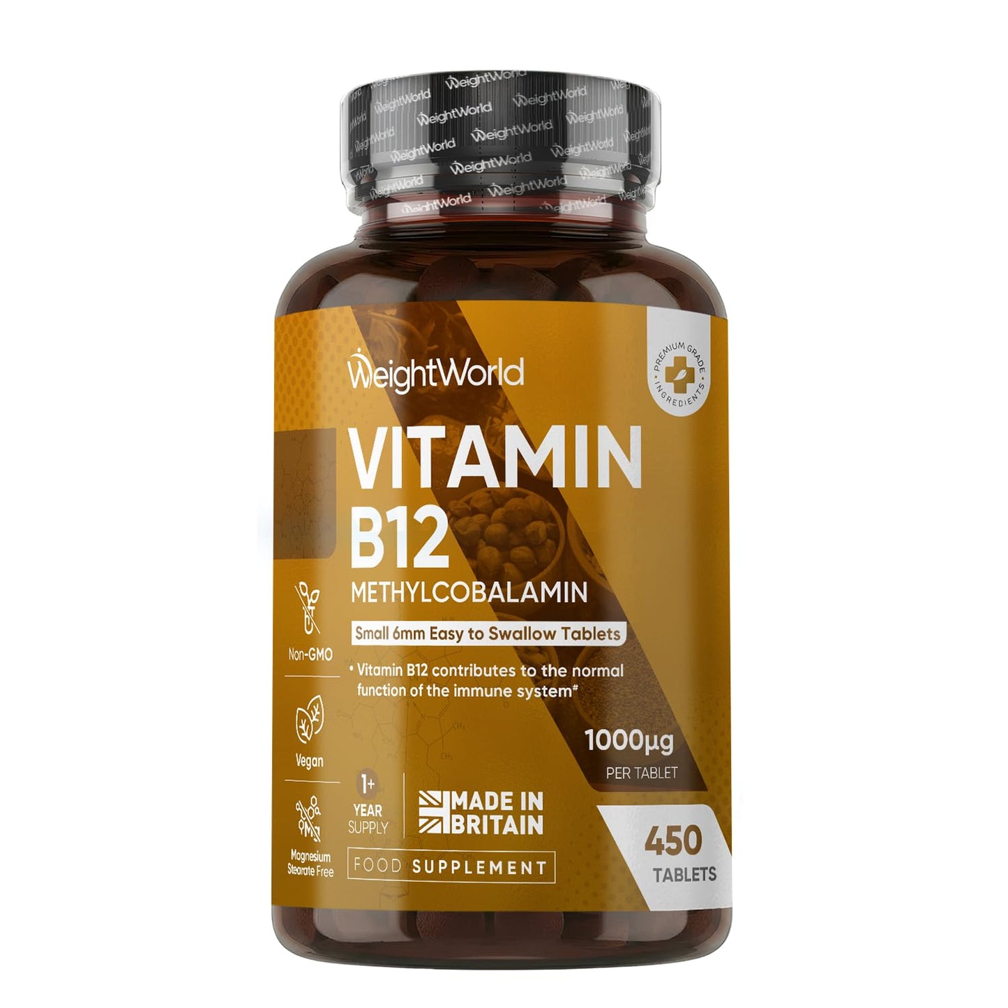 WeightWorld Vitamin B12 Tablets - 450 Tablets (1+ Year Supply) - 1 Per Day - 1000mcg - 6mm in Size - Easy to Swallow - Methylcobalamin Form - Vegan Vitamin B12 Supplement for Men & Women - Made in the UK