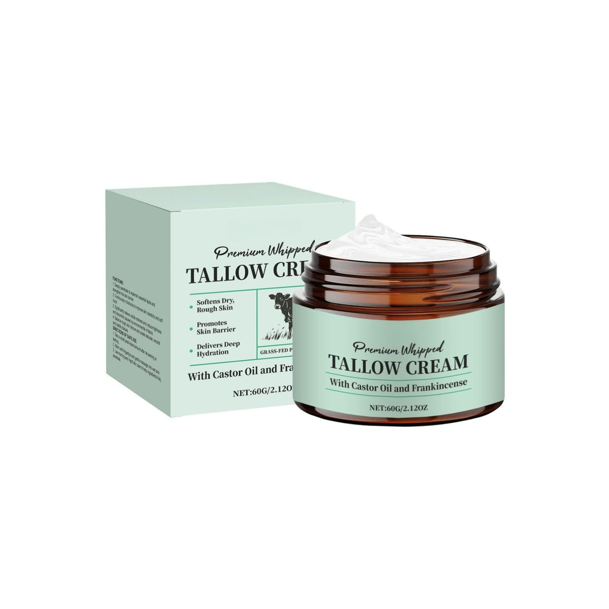 ISBEAUSOLS Grass-fed Beef Tallow with Frankincense Oil & Castor oil, Organic Beef Tallow Moisturizer for Skin, Tallow and Manuka Honey Cream for Face&Body Natural Moisturizing, Beef Tallow Skin Care,60g