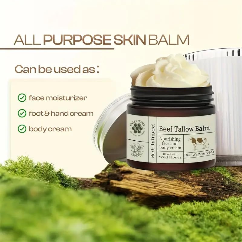 Lustrabelle Beef Tallow for Skin, Unscented All-Purpose Moisturizer, Deeply Nourishing Organic Grass Fed Tallow Balm, Beef Tallow Cream for Face & Body,Olive Oil & Vitami Moisturizing Skin Care Cream for Dry Skin