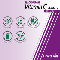 HealthAid Vitamin C 1000mg - Effervescent (Blackcurrant Flavour) - 20 Tablets