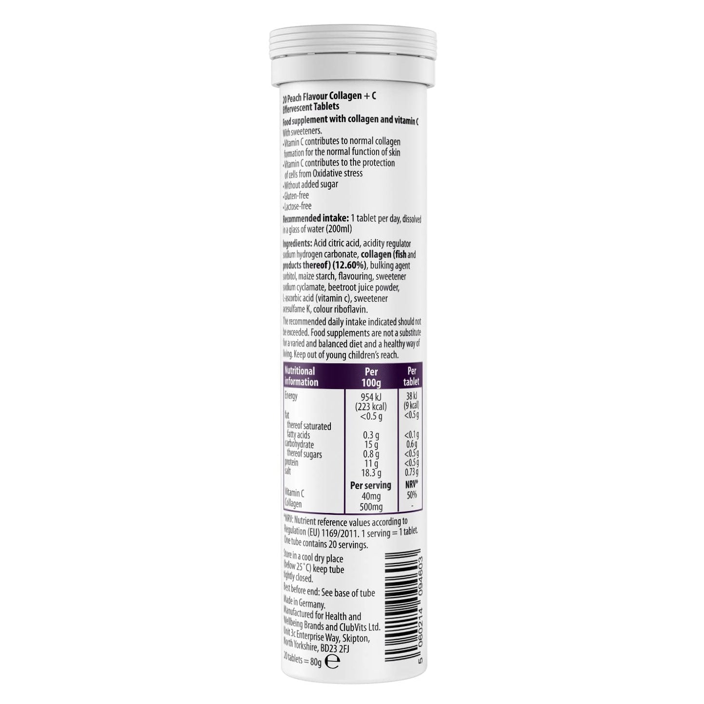 Beauty & Co Collagen Effervescent - Marine Collagen & Vitamin C Supplement - 500mg Per Tablet (1 Tube)