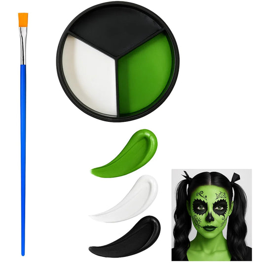 Generic 3 in 1 Black White Green Face Paint - Oil Based Face Paint - Black White Green Halloween Makeup - Blendable Colors - Long Lasting Effect - Zombie Vampire Cosplay Paint Set