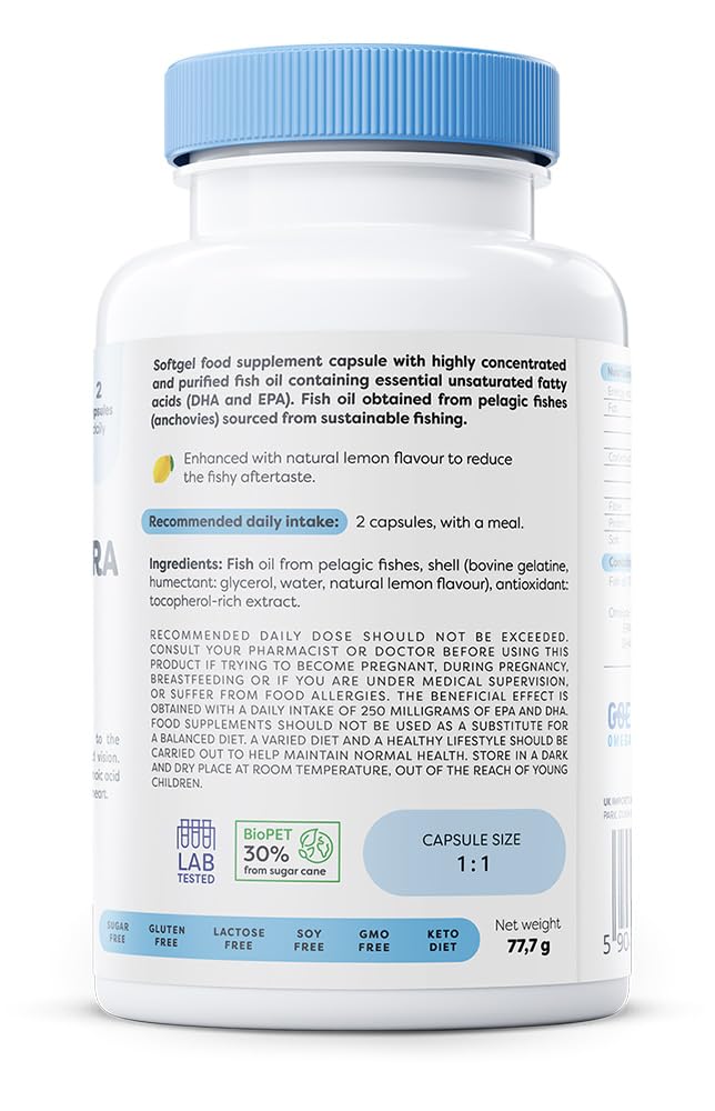 OSAVI Osavi Omega–3 Extra Molecularly Distilled 1300 mg – 120 Softgels | Lemon Flavor | EPA & DHA for Heart Health, Brain Function, and Vision I Molecular Distillation for Maximum Purity